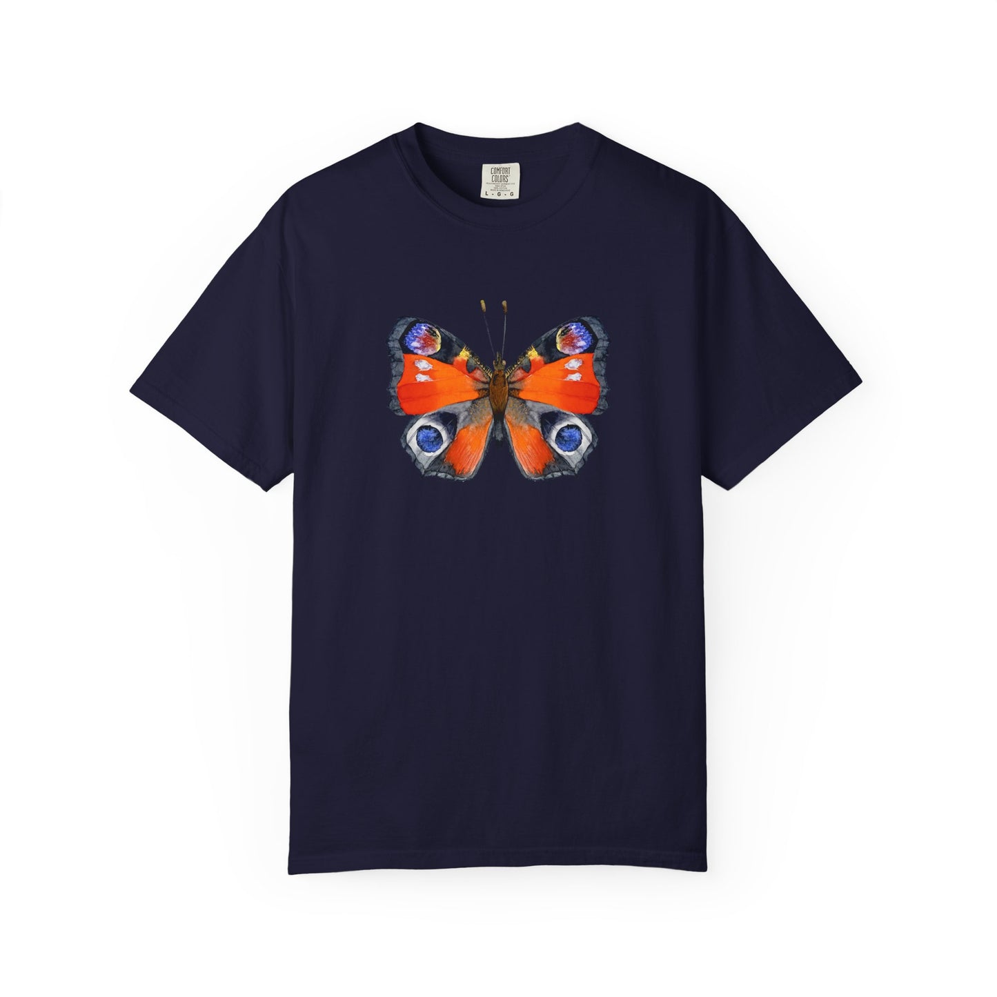 Butterfly Graphic T-Shirt — Vibrant Peacock Butterfly Print on Natural Tee