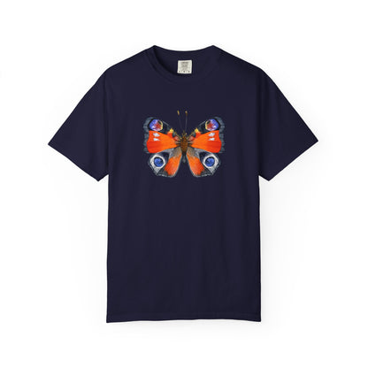 Butterfly Graphic T-Shirt — Vibrant Peacock Butterfly Print on Natural Tee
