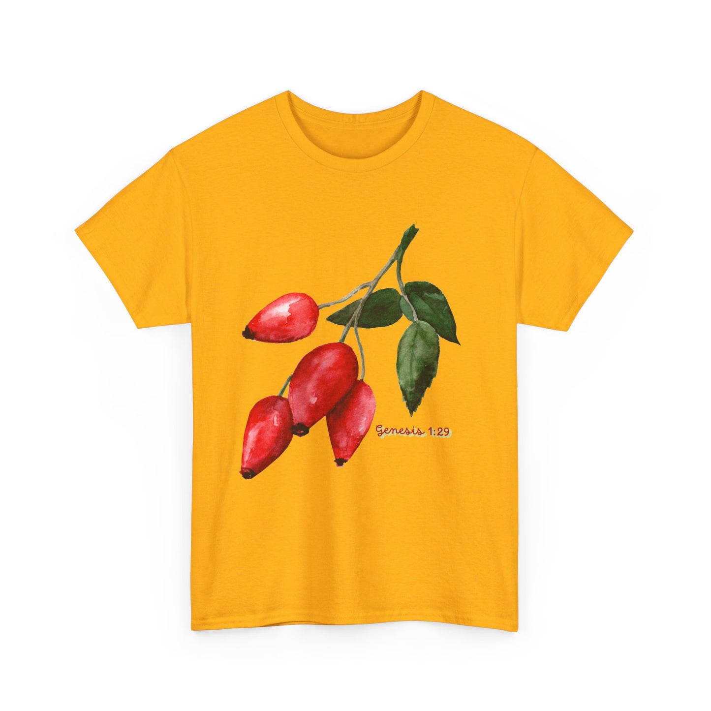 Rosehip Botanical Tee — Illustrated Rose Hips with Jeremiah 1:9 Scripture Accent