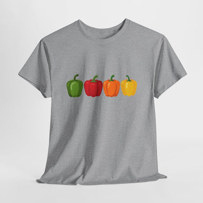 Bell Pepper Graphic Tee — Colorful Green Red Orange Yellow Peppers Shirt