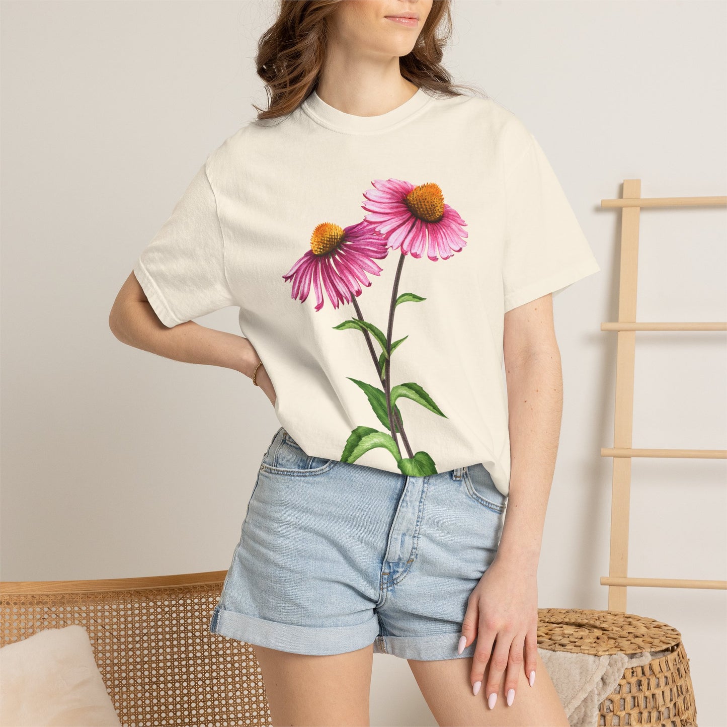 Floral Coneflower T-Shirt — Pink Echinacea Botanical Tee