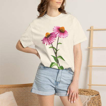 Floral Coneflower T-Shirt — Pink Echinacea Botanical Tee