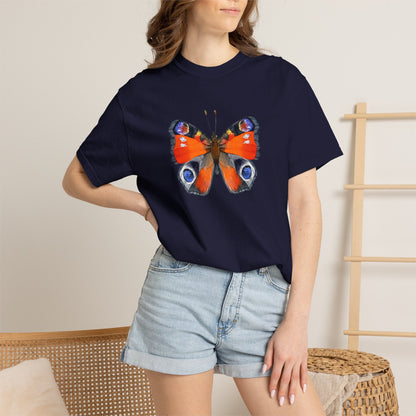 Butterfly Graphic T-Shirt — Vibrant Peacock Butterfly Print on Natural Tee