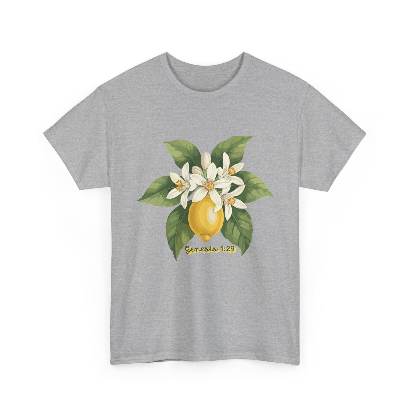 T-Shirt — Lemon Blossom Graphic Tee with 'Genesis 1:29' Scripture